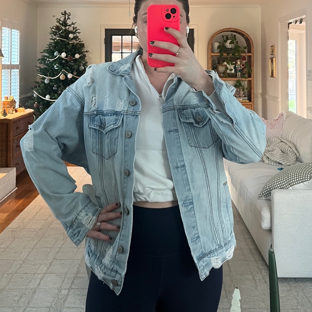 Zara Distressed Light Blue Denim Jacket S/M